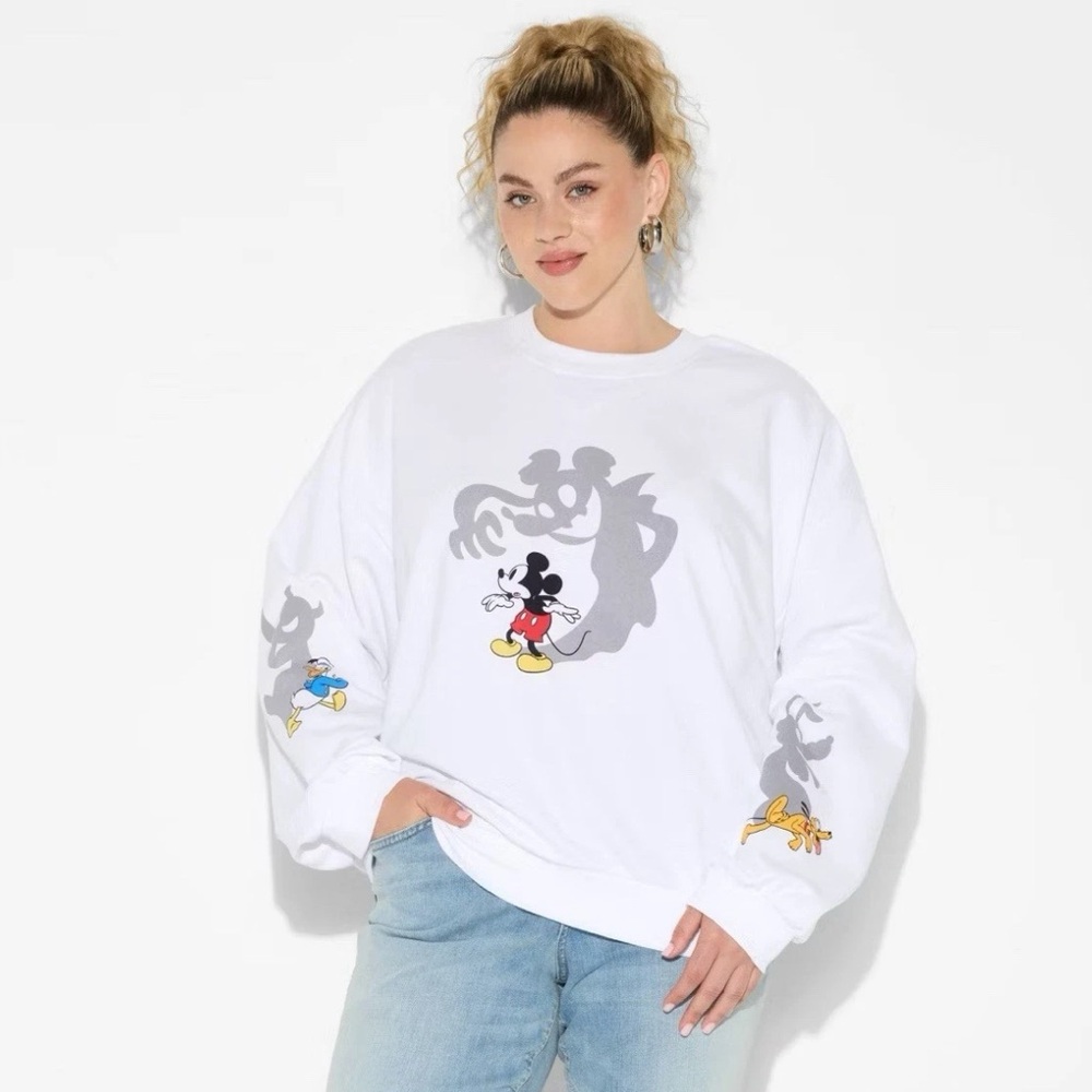 Women's Mickey & Friends Shadows Graphic Sweatshirt - White Plus Size 3X